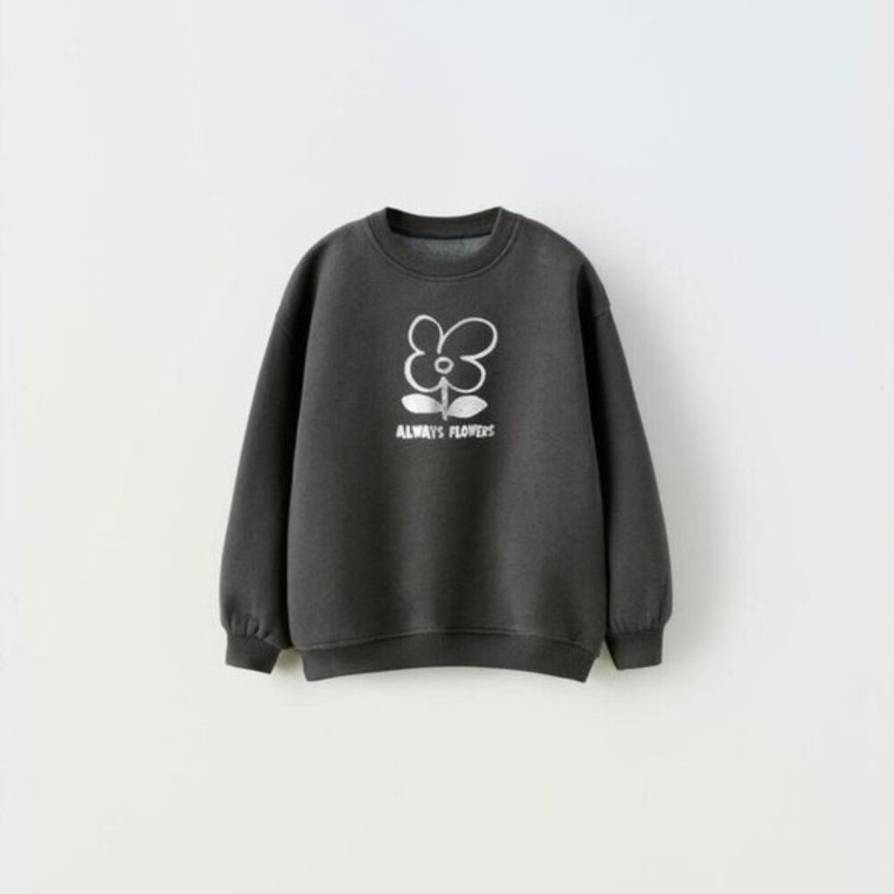 Zara Kids METALLIC FOIL Oversized Sweatshirt Anthracite Silver